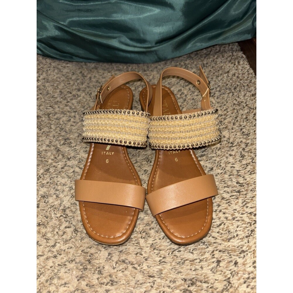 Italian Shoemakers Boho Studded Woven Ankle Strap Sandals Caramel Size 6